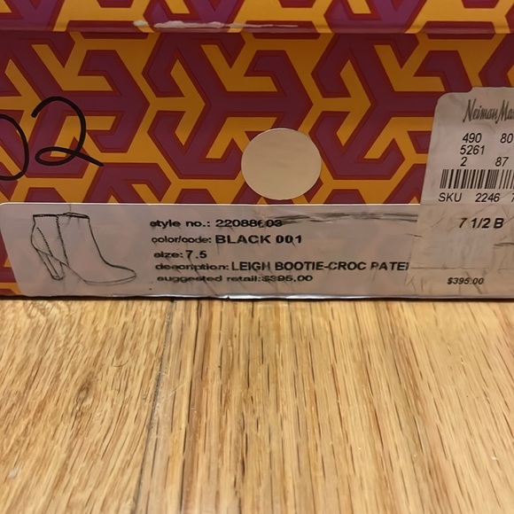 Tory Burch Leigh Black Patent Leather Croc Quilted Bootie Gold Hardware 7.5 - Picture 5 of 15